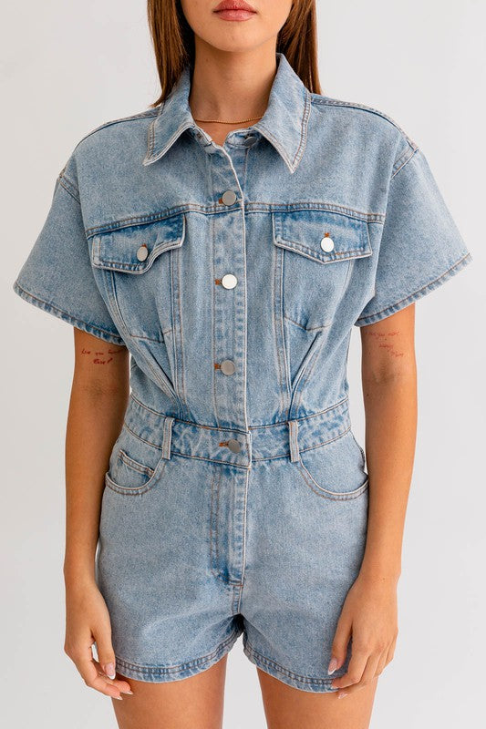 Button Up Denim Romper