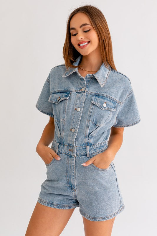 Button Up Denim Romper