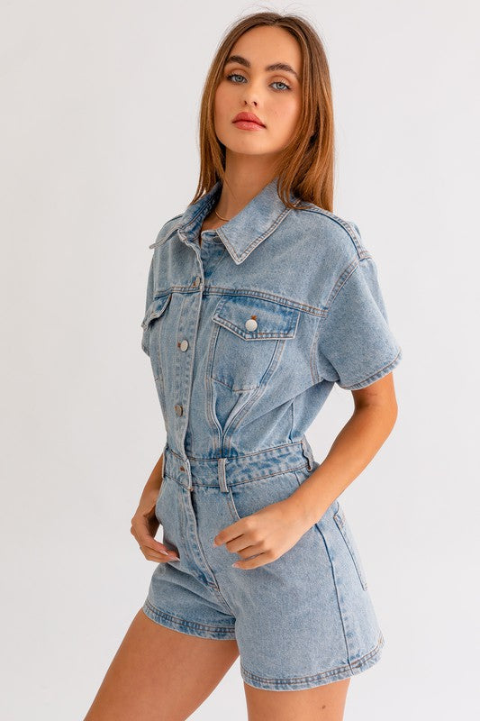 Button Up Denim Romper