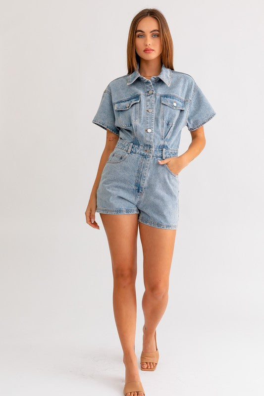 Button Up Denim Romper