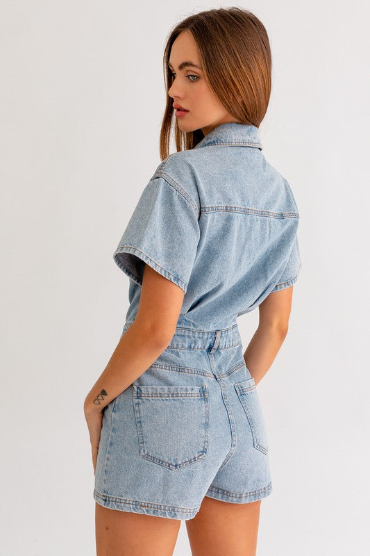 Button Up Denim Romper