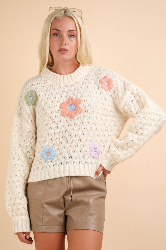 Stitched Flower Sweater +