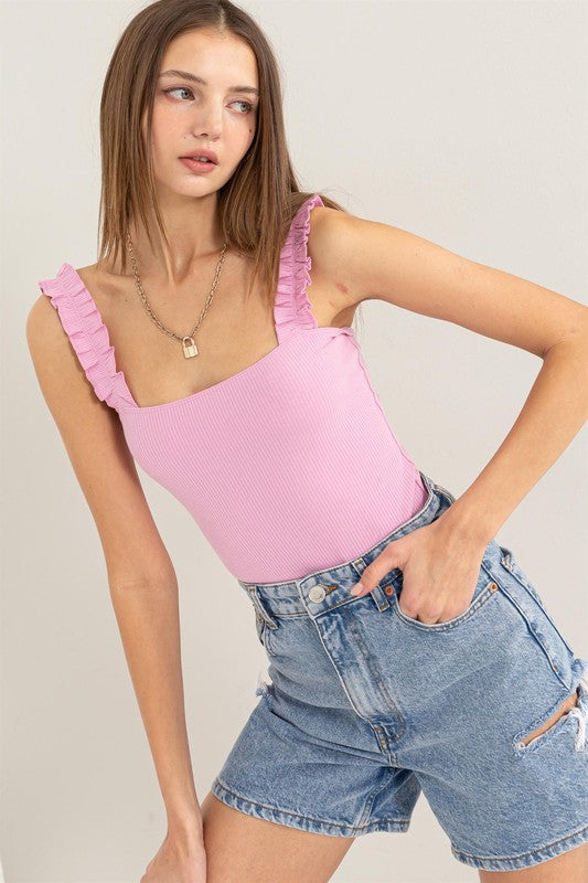 Ruffle and Ribbed Bodysuit