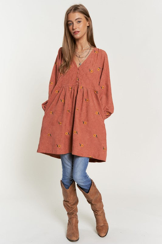 Corduroy Flower Dress